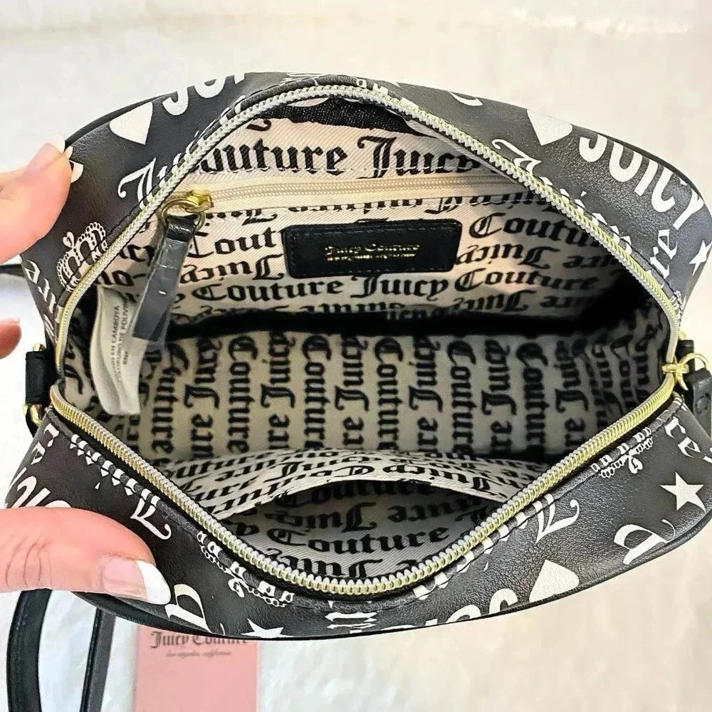 Juicy Couture Purse LA Black & White Gothic Logo Camera Crossbody Bag NWT